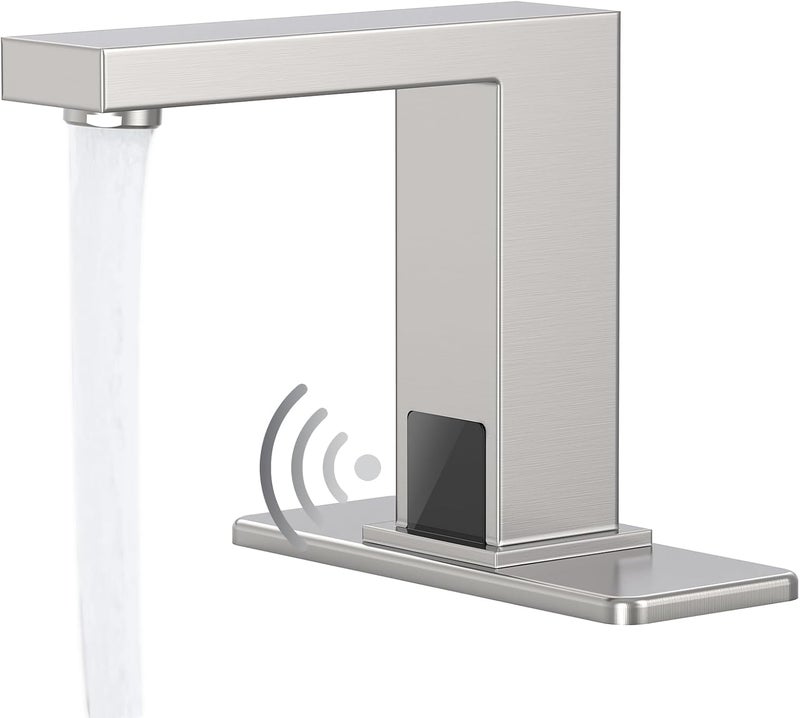 Green Spring Touchless Bathroom Sink Faucet Smart Commercial Sink Faucet with Hole Cover Plate Temperature Mixer Battery or Plug-in Powered Automatic Motion Sensor Sink Faucet Brushed Nickel - Image 1